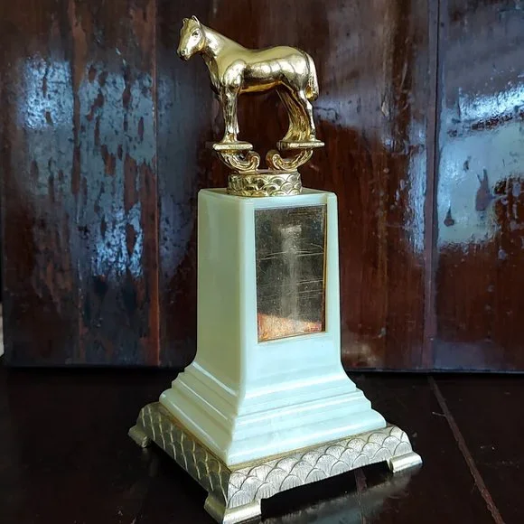 Vintage Trophy Horse on Gold & Ivory Base Sullivan Saddle Club 1960 Dodge Trophy